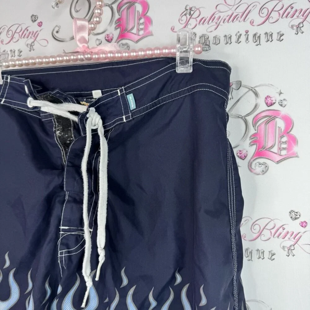 Rip zone shorts swim trunks tiki vintage Black and Blue Flame Board Shorts